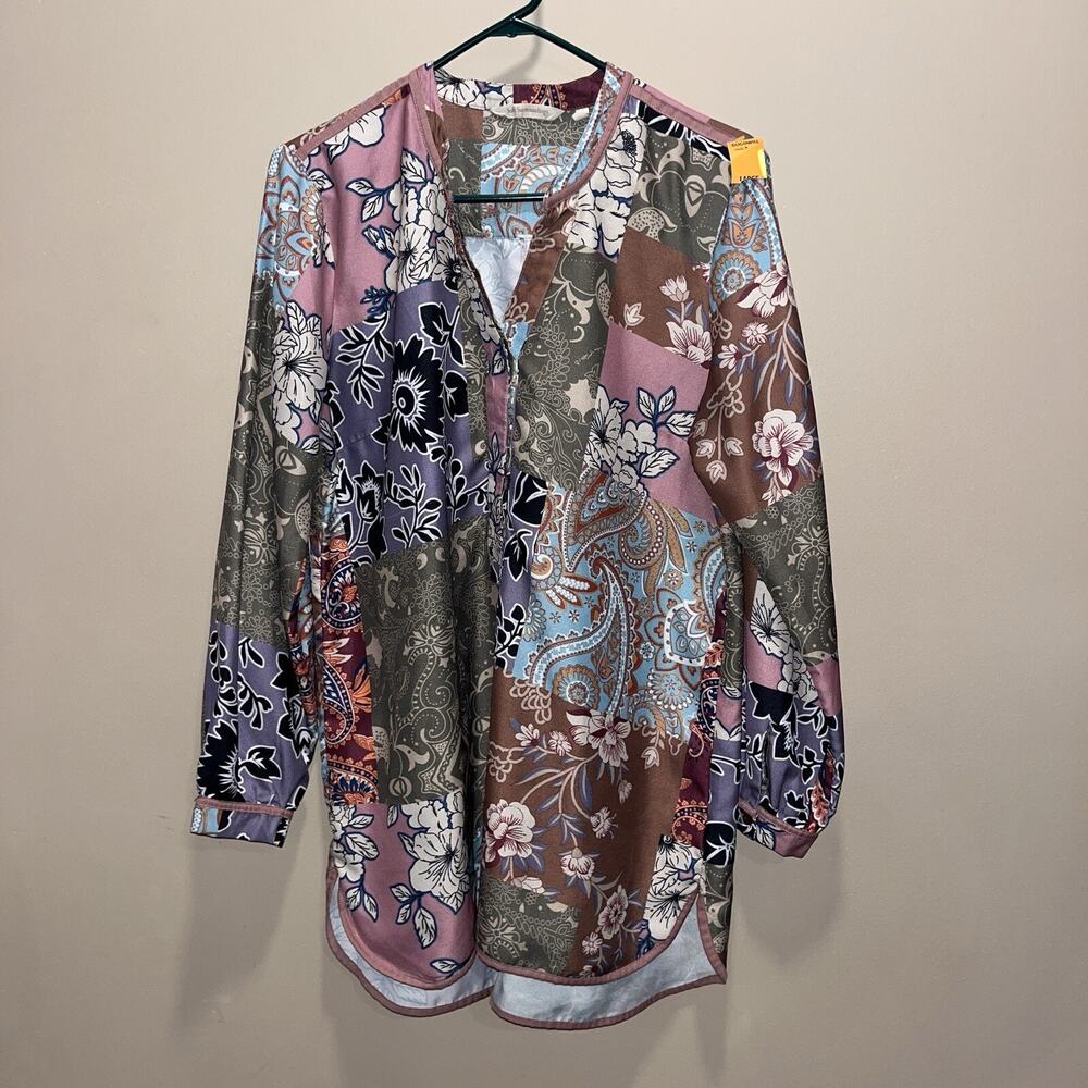 Soft Surroundings Women Tunic Top Floral Patchwork Alvadore Fleur L Boho Hippie